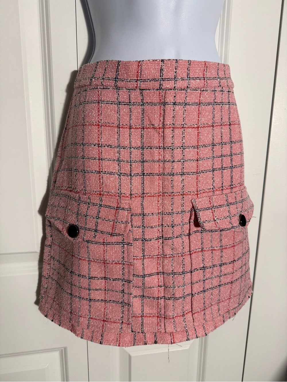 ASOS Pink Plaid Tweed Mini Skirt with Flap Pockets